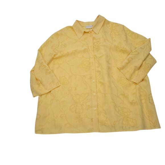 Alfred Dunner Yellow Burnout Sheer Sparkly Butterfly Cottage Core Shirt  24W - Picture 2 of 12